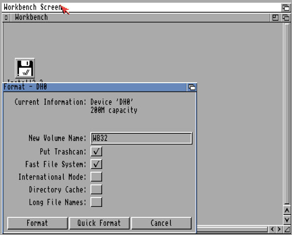 Format uninitialised DH0 disk
