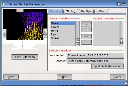 Screen blanker preferences