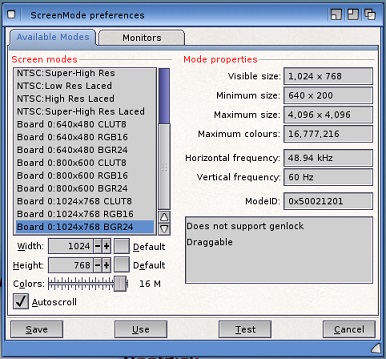 Screen mode preferences
